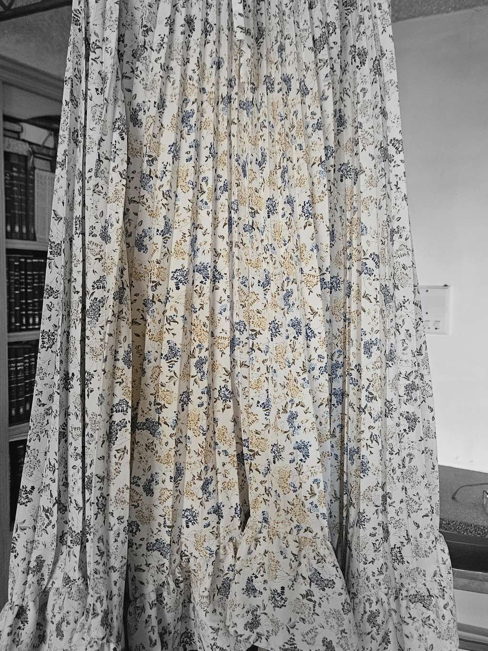 Asymmetrical Maxi Skirt in Cream with Blue & Tan Floral Print